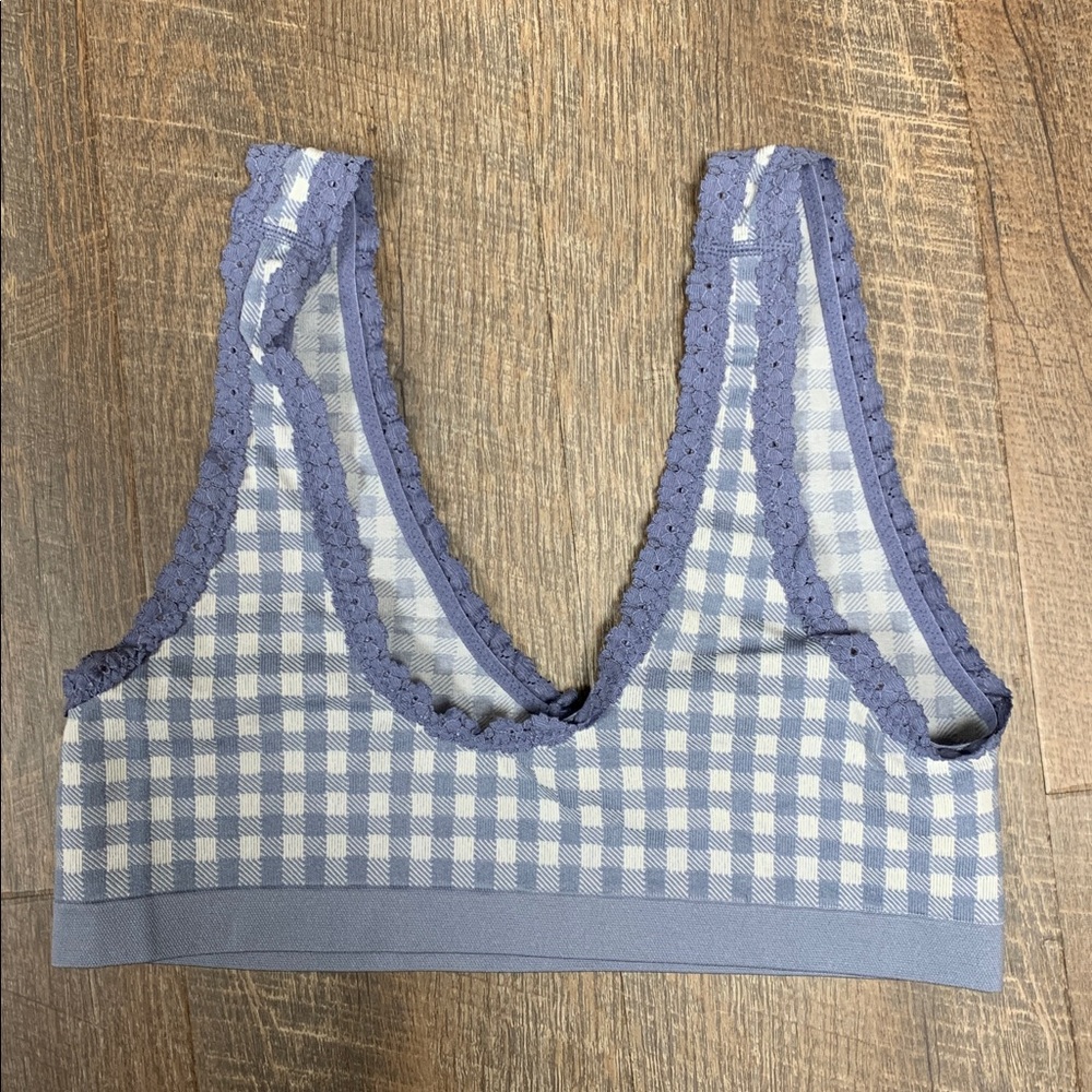 Victoria's Secret Blue Plaid Lace Bralette size M EUC no tags